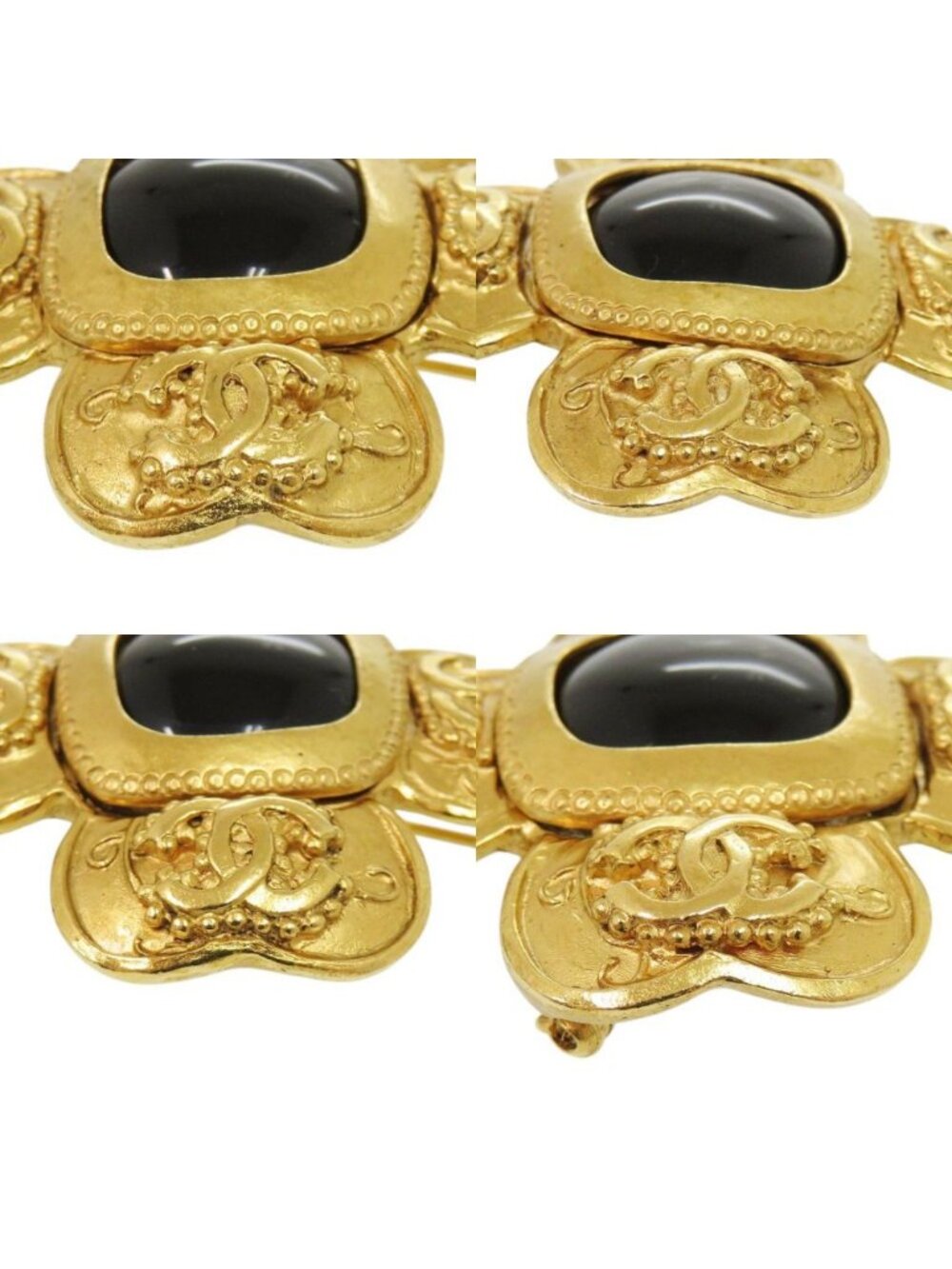 Chanel CC Logo Vintage Clover Stone Metal Gold Brooch - Picture 4 of 5